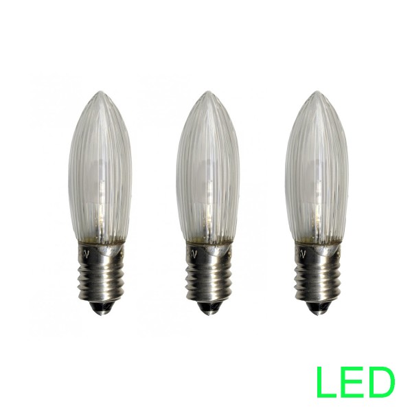 LED Ersatzleuchtmittel für Fensterleuchter - E10 - 0,2W - warmweiß - klar - 10-55V - 3 Stück