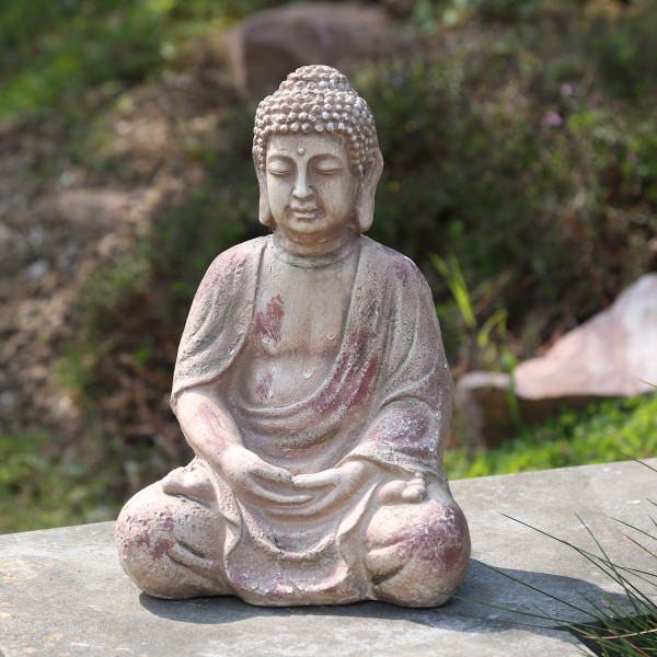Meditierender Buddha - Gartendeko - Magnesia - sitzend - H: 30,5cm - kupferfarben