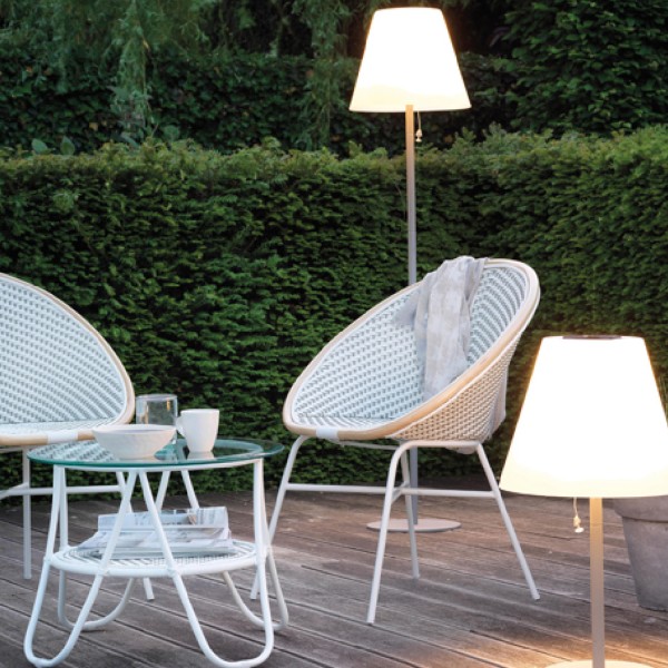 B-Ware LED Solar Stehlampe Korfu Gartenlampe - H: 158cm - weißer Lampenschirm - Lichtsensor - für Au