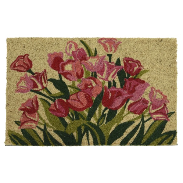 Fußmatte Tulpenstrauß - Schmutzfangmatte - Kokosfaser - L: 60cm - B: 40cm - Außen - rosa, pink, grün