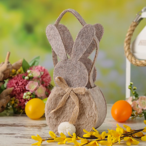 Osterkorb HASE - Osternest als Osterhase mit Henkel - Filz und Plüsch - H: 22cm - beige