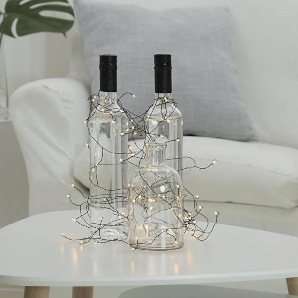 LED Drahtlichterkette "Dew Drop" - 160 warmweiße LED - schwarzer Draht - 2700K - 9,5m - inkl. Trafo