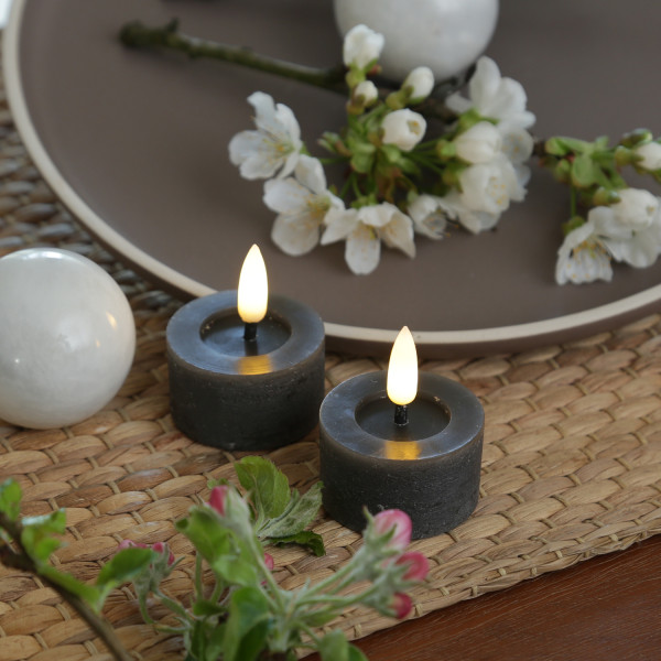 LED Teelichter LINA - Rustik-Optik - Echtwachs - Timer - mit Batterien - D: 4,5cm H: 5cm - 2St.