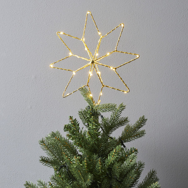 LED Baumspitze Stern - Metalldraht - warmweiße LED - Batterie - Timer - D: 23cm - H: 30cm - gold
