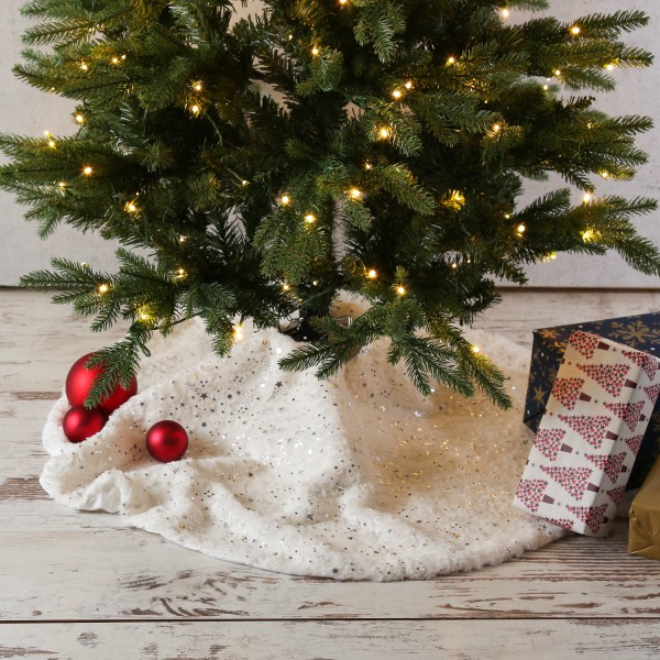 Weihnachtsbaumdecke Mond und Sterne - Baumteppich - Polyester - D: 90cm - rund - weiß, silber