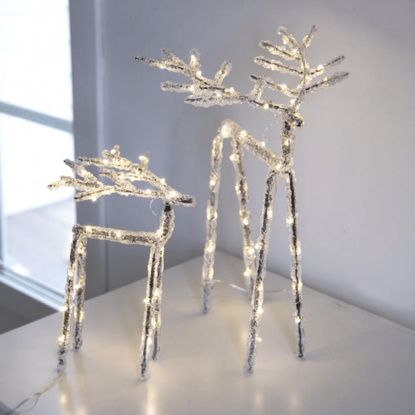 LED Acryl Design-Rentier "Icy Deer" - 50 warmweiße LED - H: 30cm - Timer - batteriebetrieben
