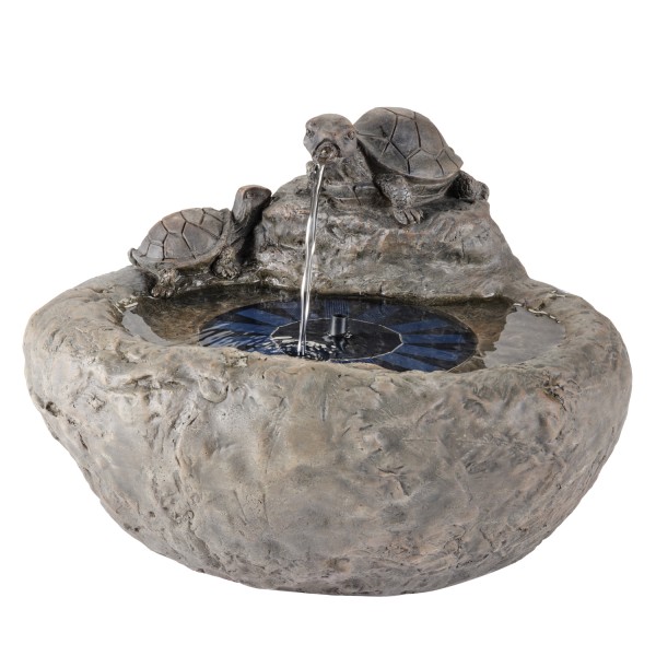Solar Brunnen - Gartenbrunnen mit Schildkröten - Polyresin - H: 25cm - naturfarben