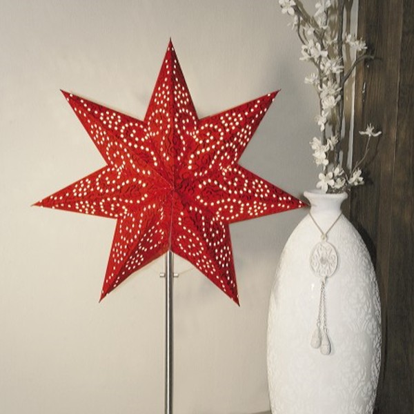 Papierstern Antique - stehend - 7-zackig - D: 34cm, H: 55cm - inkl. E14 Fassung u. Kabel - rot