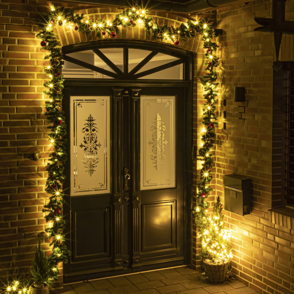 B-Ware LED Tannengirlande - Weihnachtsgirlande mit Kugeln - 80 warmweiße LED - L: 5,0m - Außen - ro
