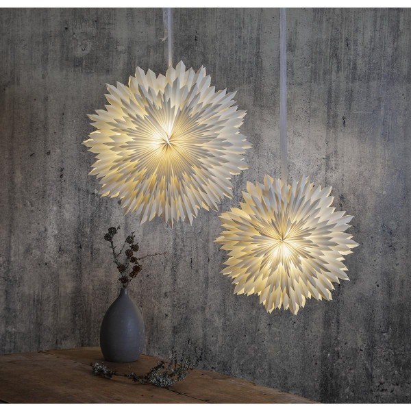 Papierstern EISBLUME - hängend - D: 70cm - mit Band - 3-lagig gefaltetes Papier - weiß