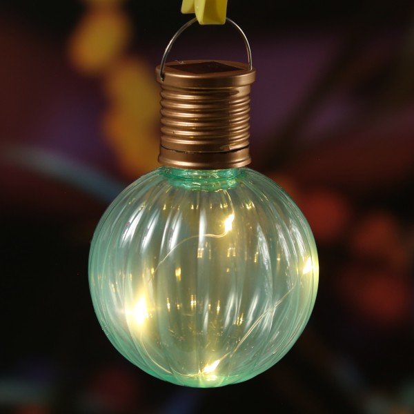 LED Solar Glühbirne GLOW - Kugelleuchte - 4 LED Drahtlichterkette- H: 11cm, D: 8cm - türkisblau