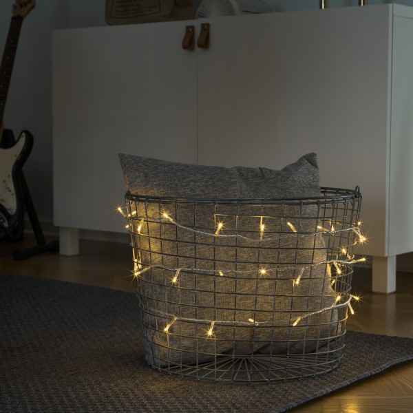LED Micro Kompakt Lichterkette - 35 bernsteinfarbene LED - 2,38m - Trafo - transp. Kabel - für Innen