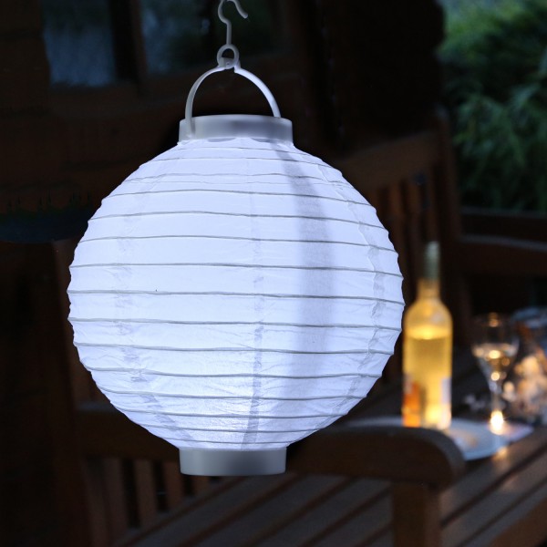 LED Lampion - kaltweiße LED - D: 20cm - Montagehaken - Batteriebetrieb - weiß - 5er Set