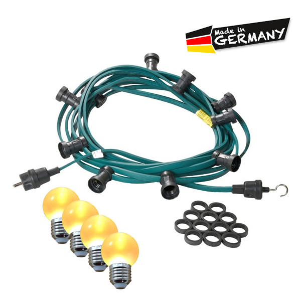 Illu-/Partylichterkette 40m - Außenlichterkette grün - Made in Germany - 60 ultra-warmweiße LED Kuge