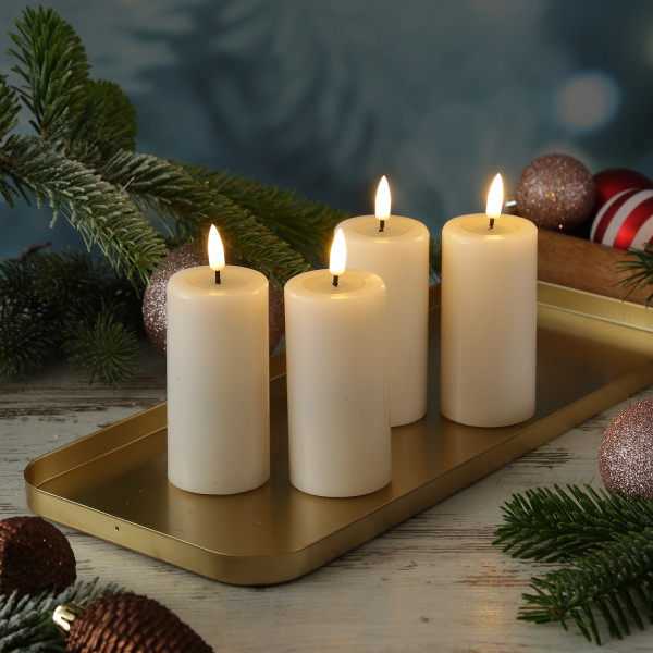 LED Kerzenset MIA - Echtwachs - H: 10cm/D: 5cm - mit Batterien/Fernbedienung - creme - 4er Set