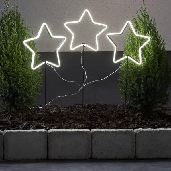 LED Neon Gartenstecker Sterne - 216 weiße LED - H: 60cm - 8 Funktionen - für Außen - 3er Set