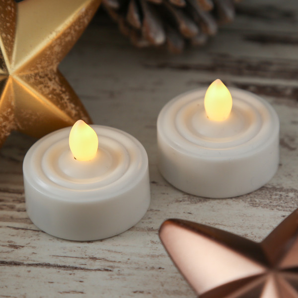 LED Teelichter - warmweiß flackernde Flamme - inkl. Batterien - Timer - D: 3,6cm - weiß - 2er Set
