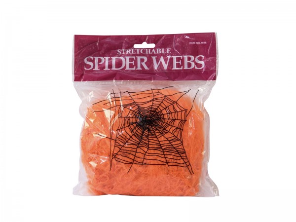Spinnennetz synthetisch, orange, 50g Packung - Gruseldekoration + 2 Kunststoffspinnen - Spinnweben