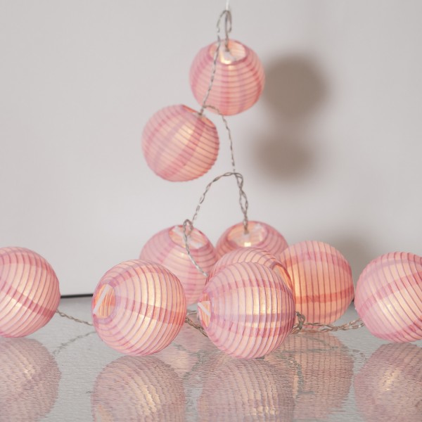 LED Lichterkette Festival- 10 rosa Lampions - warmweiße LED - 1,35m - inkl. Trafo - für Innen
