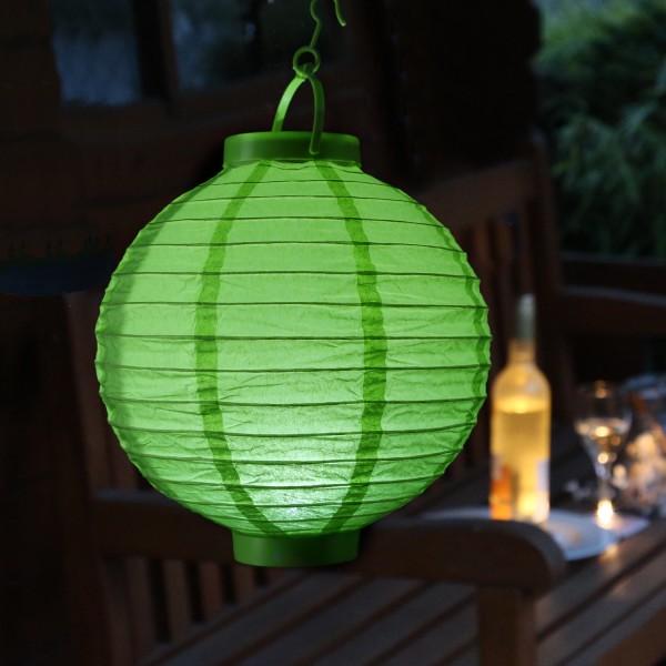 LED Lampion - kaltweiße LED - D: 20cm - Montagehaken - Batteriebetrieb - grün