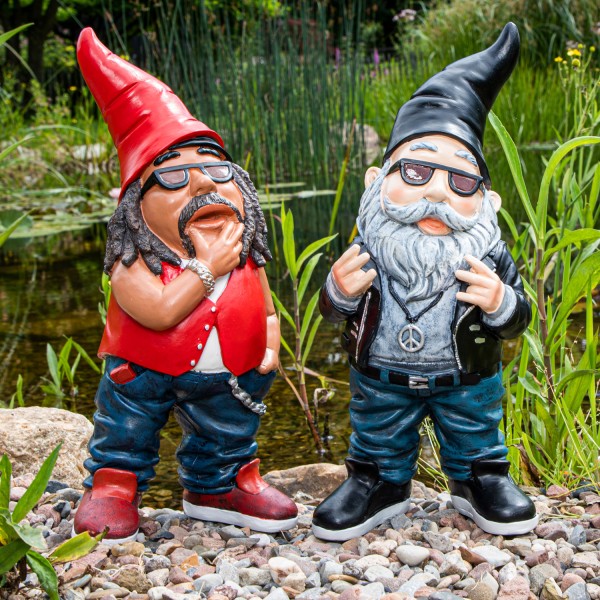 Gartenfigur MR COOL - Zwerg mit Brille - Dekofigur - Polyresin - H: 36cm - rot/blau