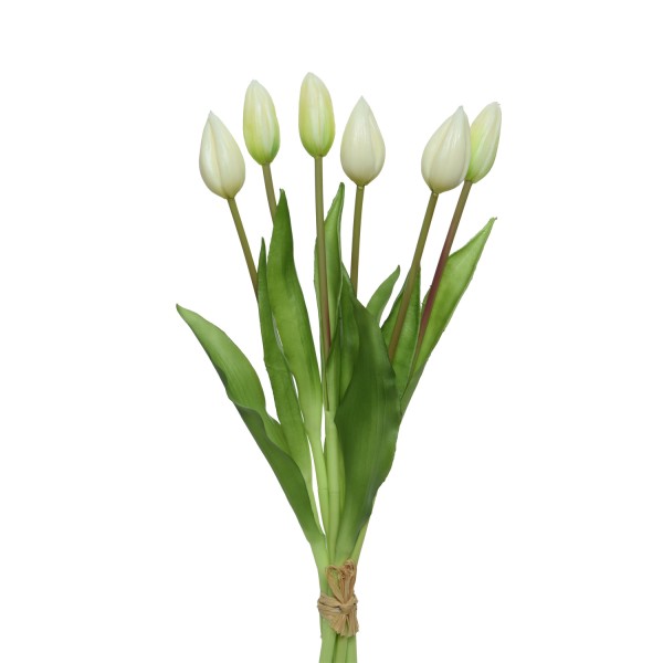 Tulpenbund mit 6 Blüten - Kunstblumen - H: 40cm - weiß