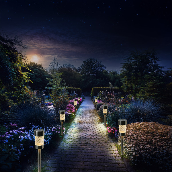LED Solar Wegleuchte mit Erdspieß - Edelstahl - warmweiße LED - H: 15cm - silber - 1 Stück