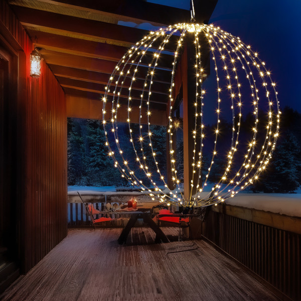LED Drahtkugel - 3D Leuchtkugel - D: 58cm - 480 bernstein LED - faltbar - 8 Modi/Timer - Innen/Außen