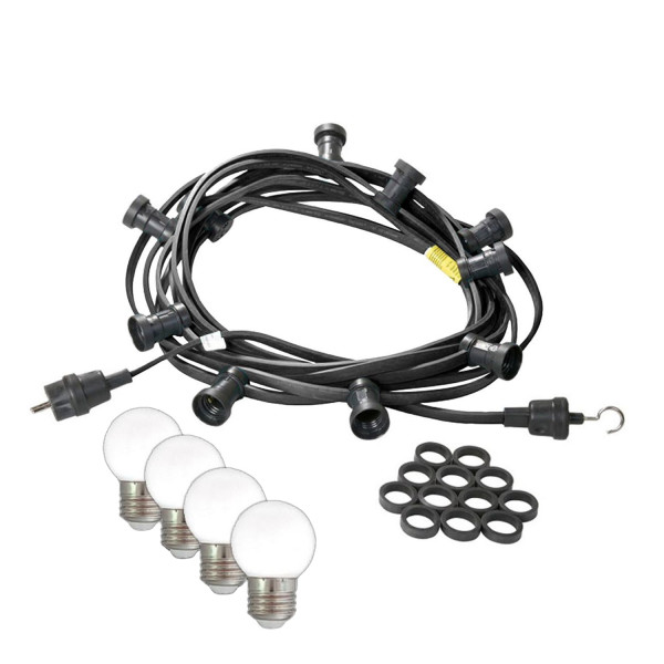 Illu-/Partylichterkette 30m - Außenlichterkette schwarz - Made in Germany- 50 kaltweiße LED-Kugellam