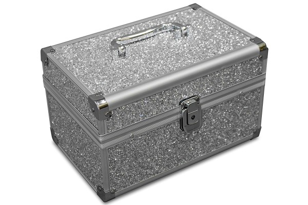 MARELIDA® Schmuckkoffer in Silber mit Glitzeroptik | Premium Schmuckkästchen für Schmuck & Co.