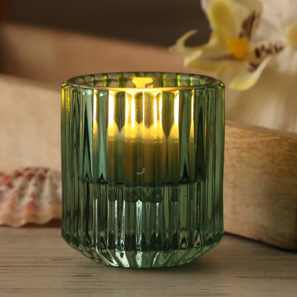 Kerzenhalter 2in1 - Teelichthalter/Stabkerzenhalter - Glas - H: 5,9cm - dunkelgrün
