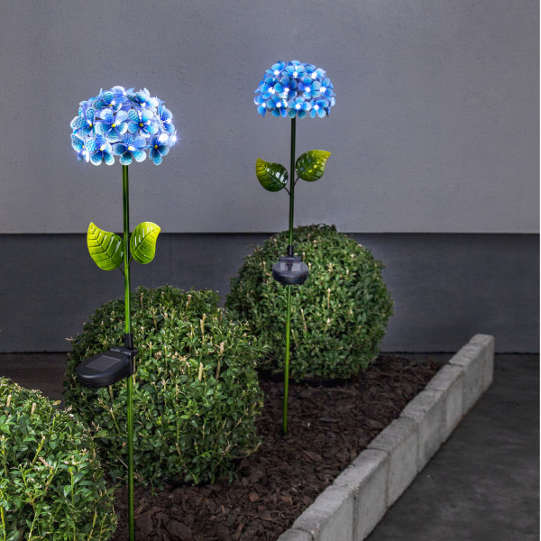 LED Solarstab Hortensie - 27 kaltweiße LED - H: 77cm, D: 16cm - Dämmerungssensor - blau