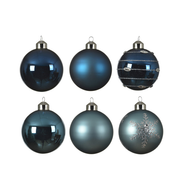 B-Ware Christbaumkugel - Weihnachtsbaumkugel - Glas - D: 8cm - glänzend matt - blau dunkelblau - 6er