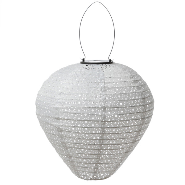 LED Solar Lampion Ballon - mit Blumenmuster - warmweiße LED - H: 30cm - D: 30cm - Lichtsensor - weiß