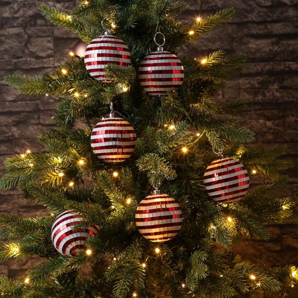 Christbaumschmuck Discokugel - Spiegelkugel - Weihnachtskuge - D: 8cm - rot, weiß - 6er Set