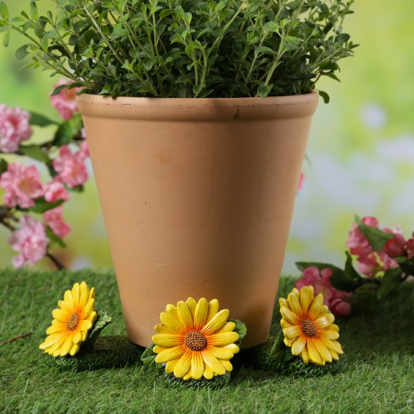 Blumentopffüße gelbe Blumen - Pflanzkübel Untersetzer - Kübelfüße - Polyresin - 3er Set