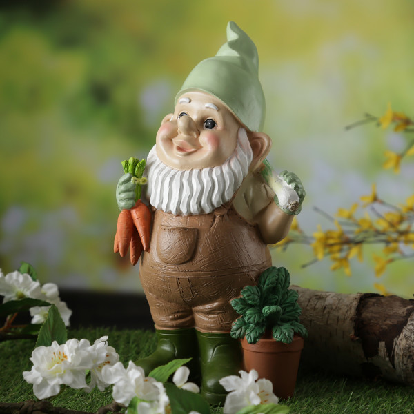 Gartenzwerg BERT - Zwerg mit Gemüse - Gartenfigur - Polyresin - H: 29cm - bunt