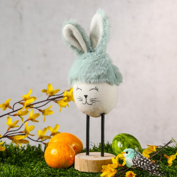 Osterhase mit Plüschohren - Dekofigur - Ostern - H: 24cm - stehend - für Innen - blau