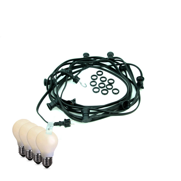 Illu/Partylichterkette BLACKY 50m - Außenlichterkette schwarz - 50x bruchfeste opale Tropfenlampen