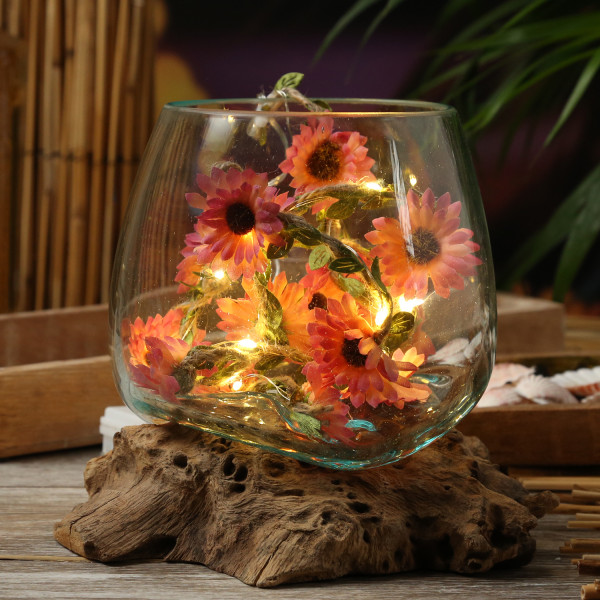 LED Lichterkette Blumen - 20 warmweiße LED - Batterie - Timer - L: 1,45m - für Außen - pink