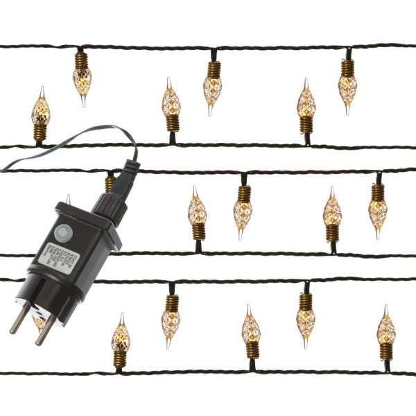 B-Ware LED Lichterkette VINTAGE - 120 transparente Mini Birnen - 8 Funkt. - Timer - L: 12m