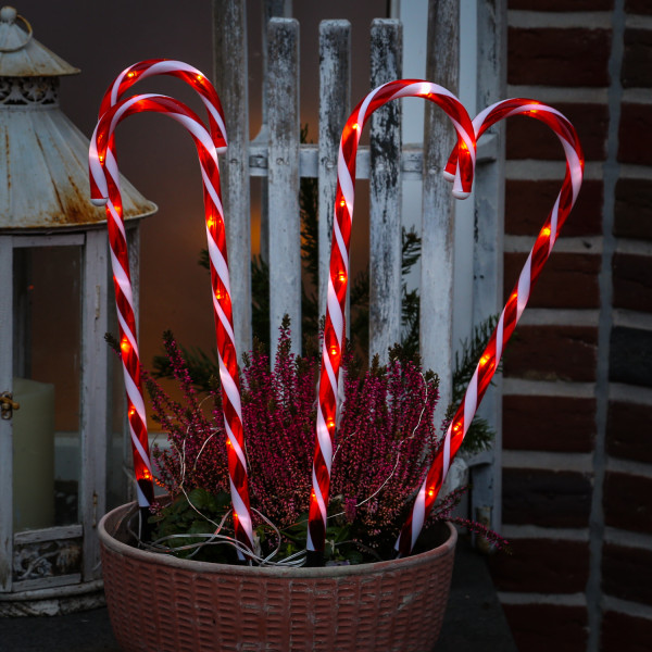 LED Zuckerstangen - je 8 warmweiße LED - H: 44cm - Batterie - Timer - für Außen - 4 Stück
