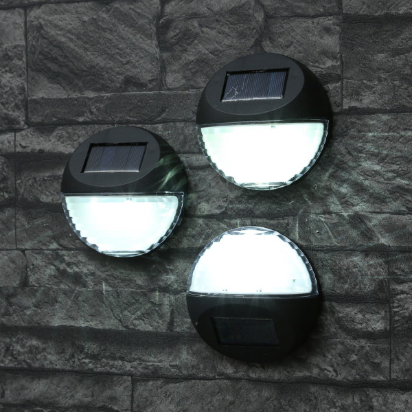 LED Solar Fassadenleuchten - Wandleuchten - kaltweiße LED - D: 11cm - Sensor - schwarz - 3er Set