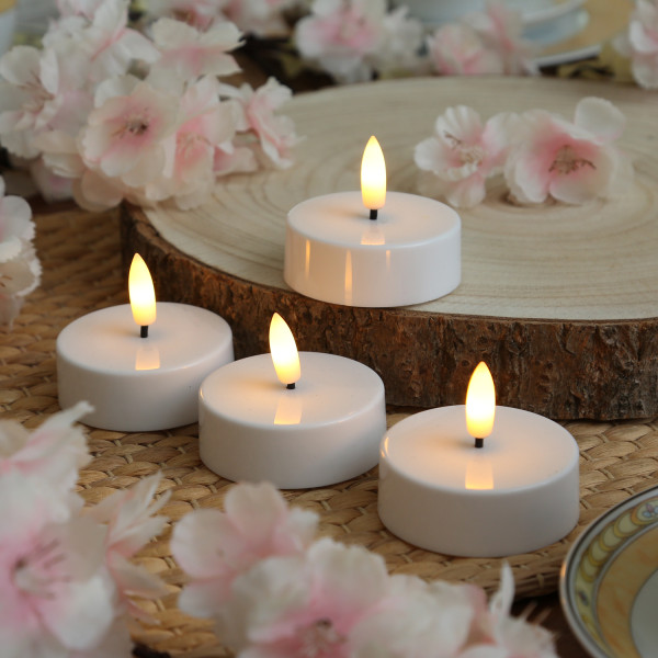 LED Maxi Teelichter - flackernde 3D Flamme - Kunststoff - Timer - D: 5,8cm - weiß - 4er Set