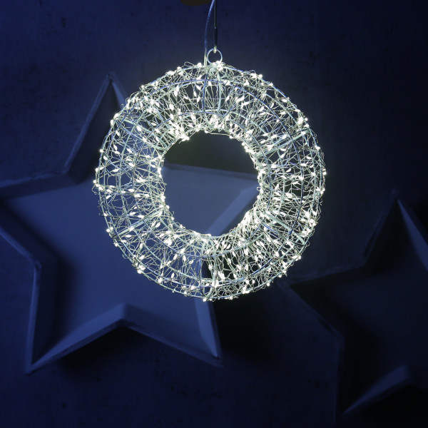 LED Kranz abgeflacht - Lichterkranz mit 400 warmweißen LED - D: 30cm - 8Modi/Timer - Innen/Außen