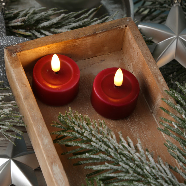 LED Teelichter MIA - realistische 3D Flamme - inkl. Batterien -D: 4,1cm - bordeauxrot - 2 Stk.