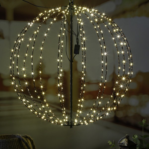 LED Drahtkugel - Leuchtkugel - D: 56cm - 320 warmweiße LED - faltbar - für Innen und Außen - schwarz