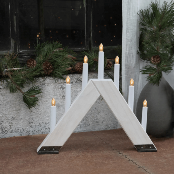 Fensterleuchter "Viking" - 7 warmweiße Glühlampen - L: 42cm, H: 37cm - Holz - Schalter - weiß
