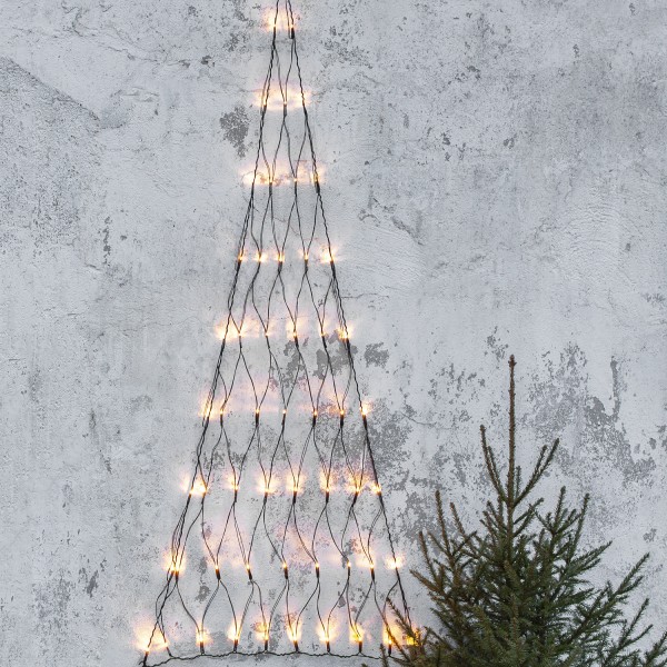 LED Lichternetz Tannenbaum - 170x73cm - Wanddeko - 55 bernsteinfarbene LED - Trafo - Außen - schwarz