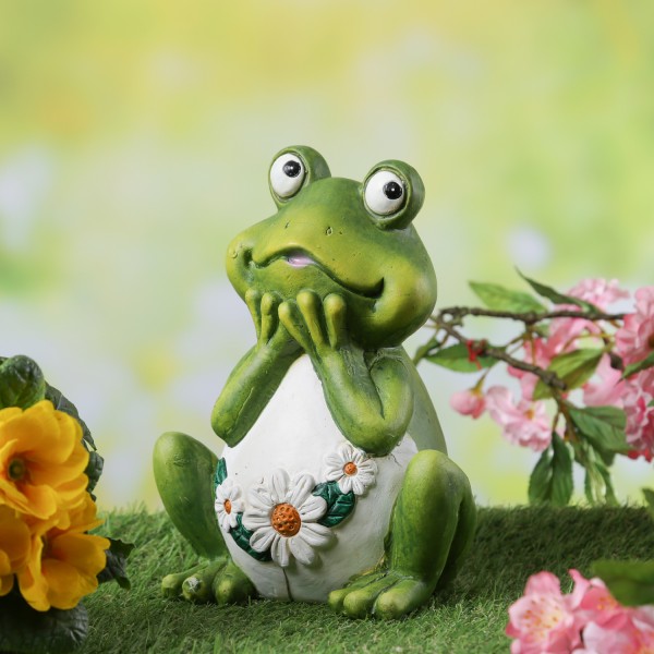Gartenfigur verträumter Frosch Rosie - Tierfigur - Magnesia - H: 21cm - für Außen - grün